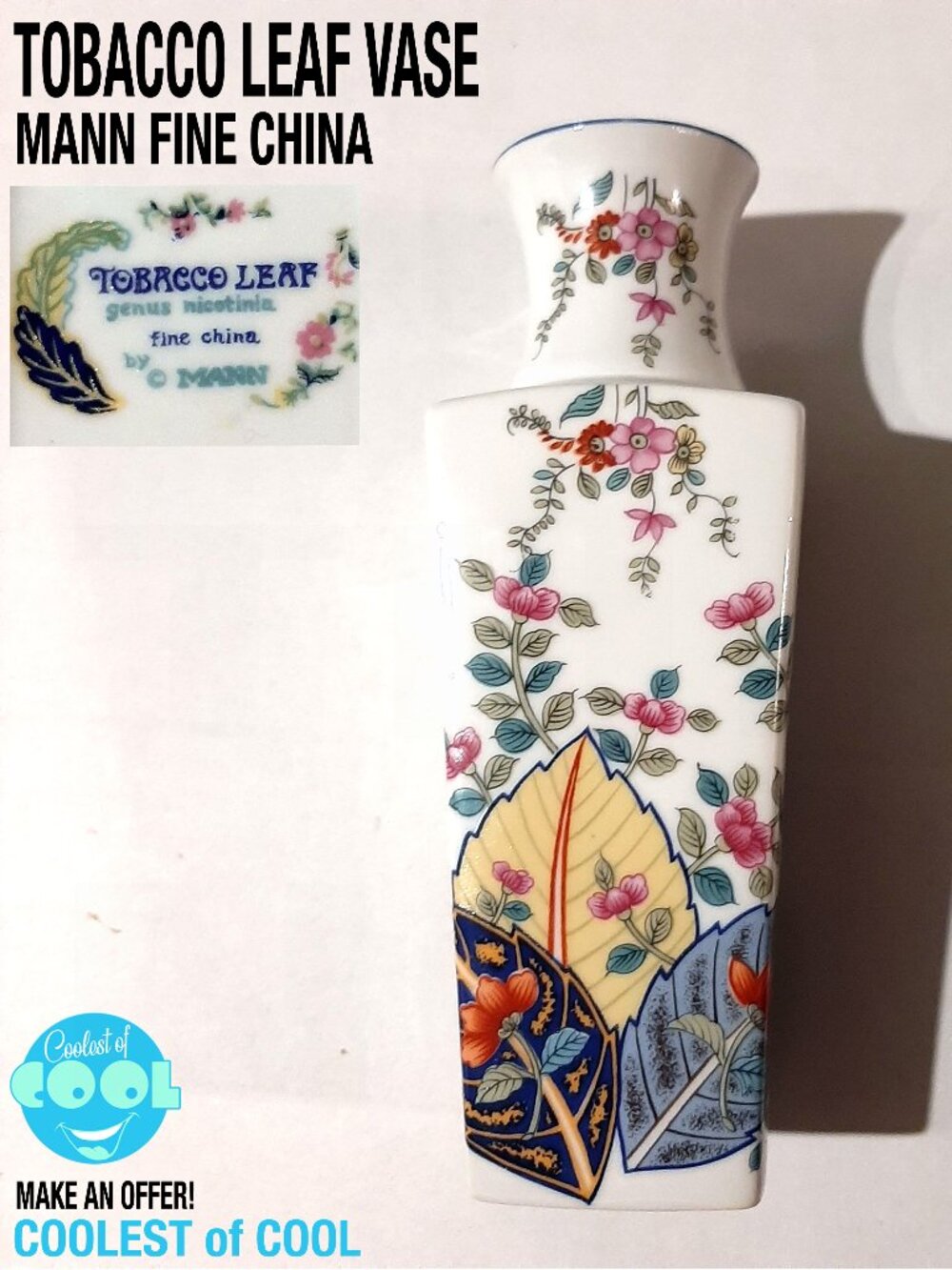 SEYMOUR MANN Japan Tobacco Leaf Genus Nicotinia Fine China 7” Vase Chinoiserie